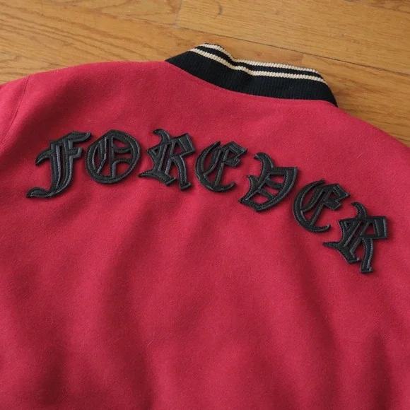 Amiri Forever Wool Bomber Jacket Red Military Forever Patch Rockstar XL College - Picture 7 of 8